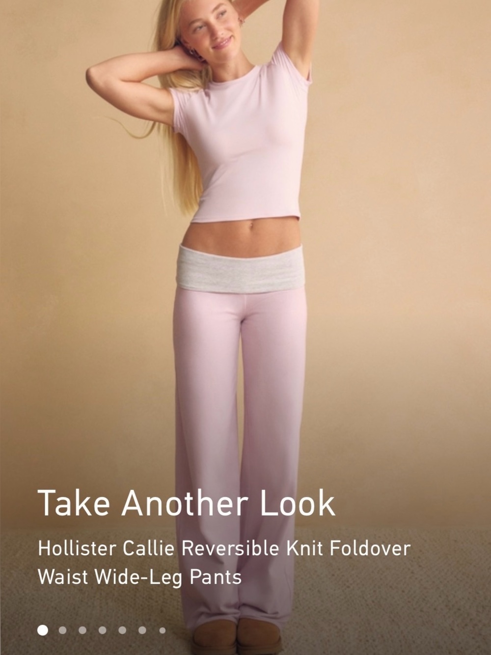 Hollister Callie Reversible Knit Foldover Waist Wide-Leg Pants - Light Pink